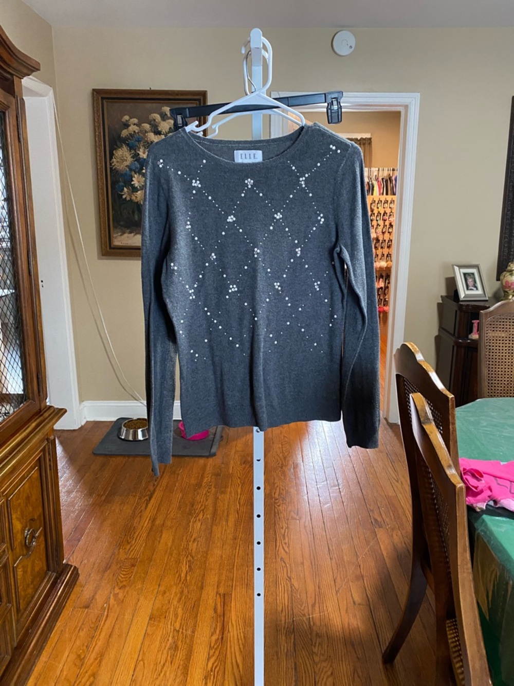 Elle Charcoal Gray Sequin Diamond Crewneck Sweater